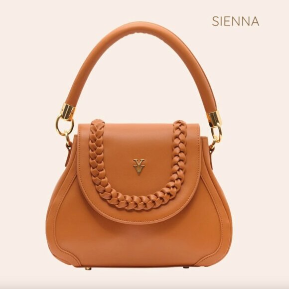 COCO JEAN Genuine Leather Designer Handbag with Braid Detail - Sienna - Picture 2 of 3